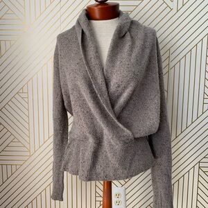 Ann Taylor Cashmere Faux Wrap Sweater crossover draped cowl ribbed hems speckled